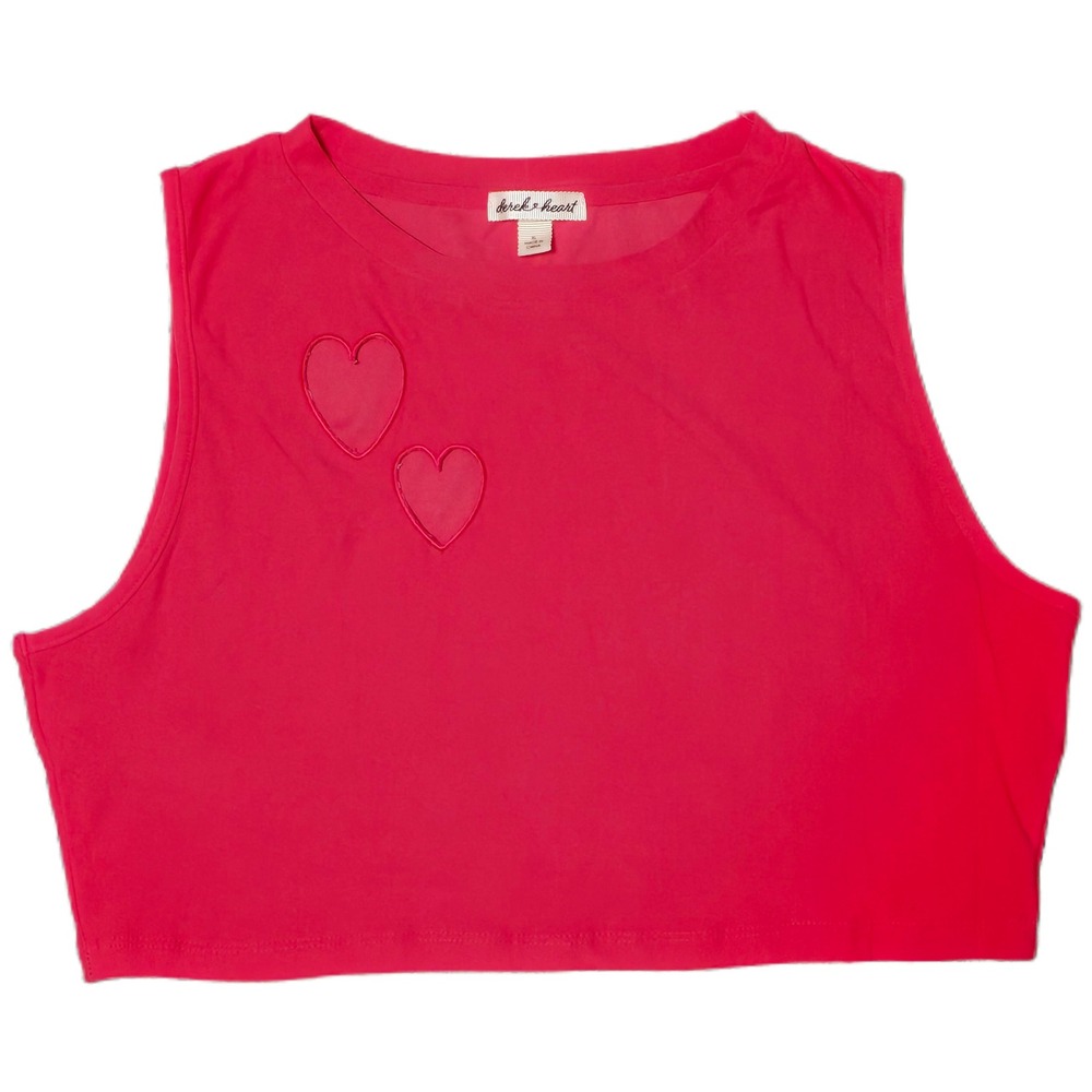 Derek Heart‎ Crop Top cutout XL Pink Heart Embroidery Sleeveless Tank (U)
